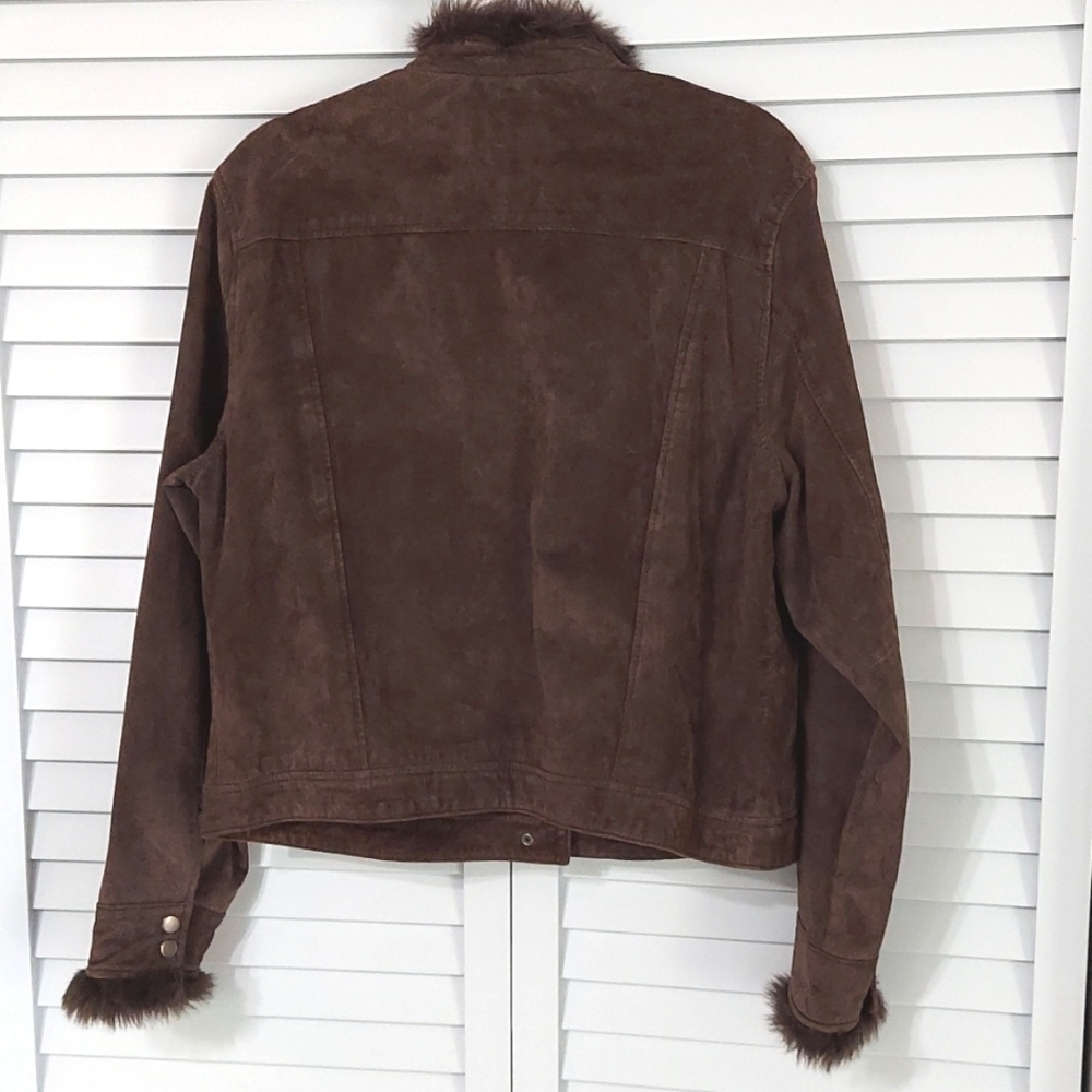 Coldwater Creek Jacket,‎ Size XL, Suede Leather, Brown, Faux Fur Details, Lined - Picture 6 of 7